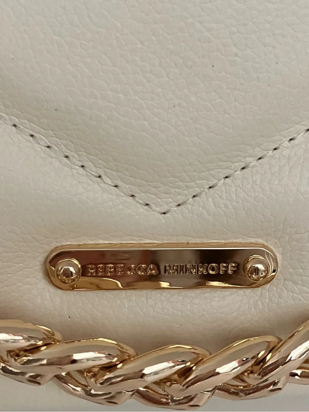 NWT Rebecca Minkoff Edie Cream Leather Crossbody with Gold Chain Strap